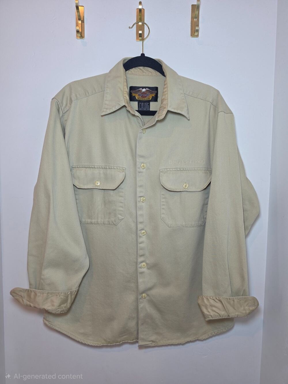 VTG Harley Davidson Men’s Long-Sleeve Button Up Embroidered Shirt Shacket Medium